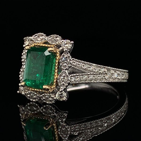 Emerald And Diamond Vintage Style Ring Image 2 Geralds Jewelry Oak Harbor, WA