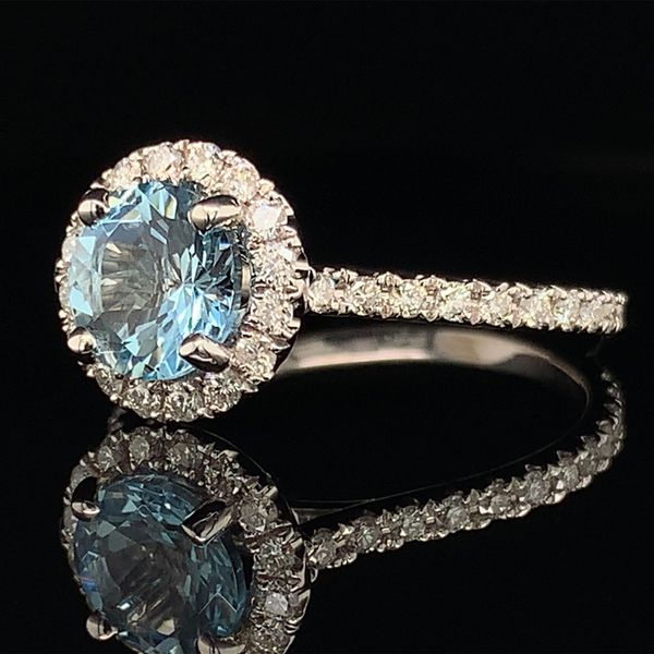 Aquamarine And Diamond Halo Ring Image 2 Geralds Jewelry Oak Harbor, WA