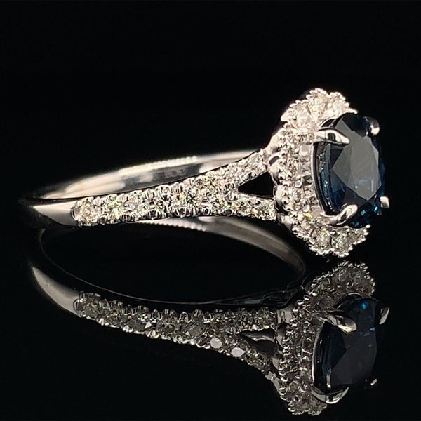 Natural Sapphire And Diamond Scalloped Halo Ring Image 3 Geralds Jewelry Oak Harbor, WA