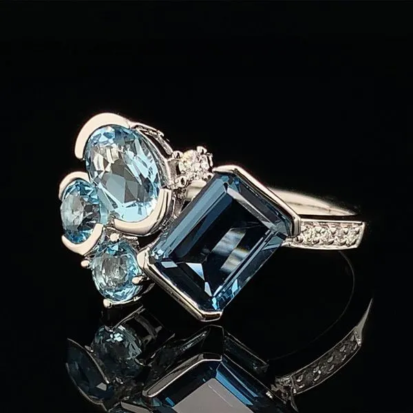 Freeform Cluster Blue Topaz And Diamond Ring Image 2 Geralds Jewelry Oak Harbor, WA