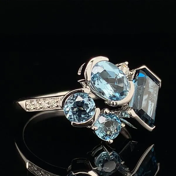Freeform Cluster Blue Topaz And Diamond Ring Image 3 Geralds Jewelry Oak Harbor, WA