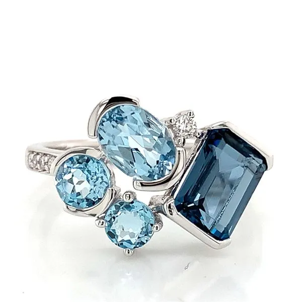 Freeform Cluster Blue Topaz And Diamond Ring Image 4 Geralds Jewelry Oak Harbor, WA