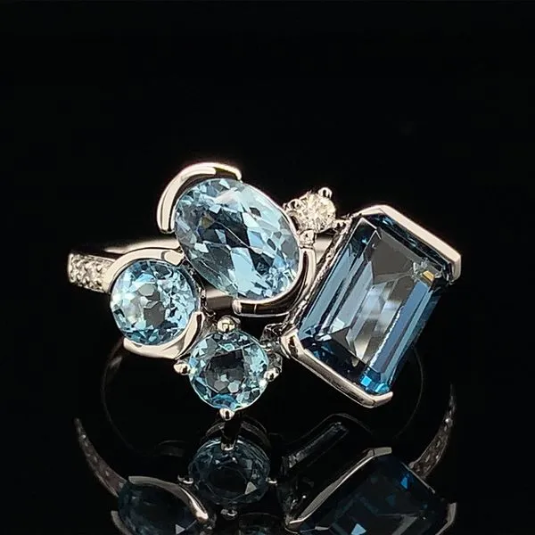 Freeform Cluster Blue Topaz And Diamond Ring Geralds Jewelry Oak Harbor, WA