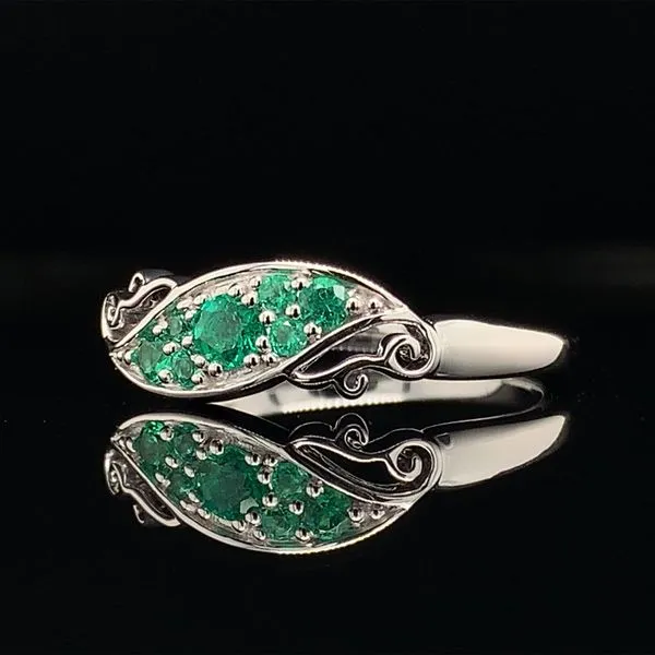 Custom AAA Emerald Bypass Ring With Scrolling Accents Image 2 Geralds Jewelry Oak Harbor, WA