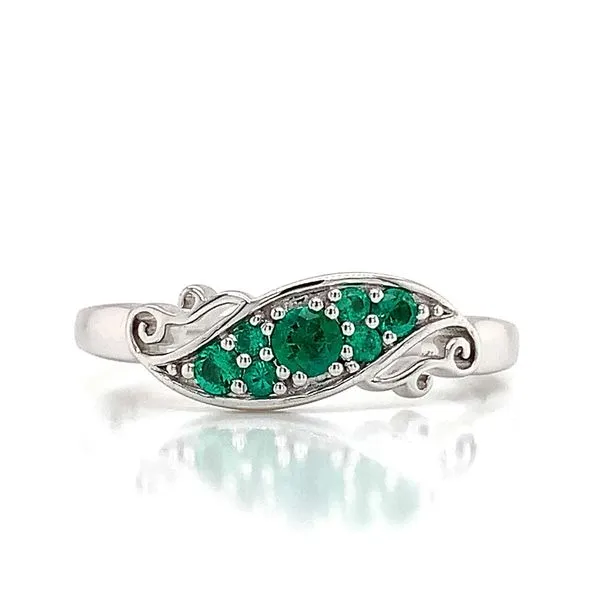 Custom AAA Emerald Bypass Ring With Scrolling Accents Image 4 Geralds Jewelry Oak Harbor, WA