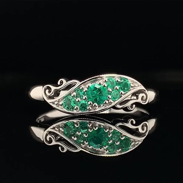 Custom AAA Emerald Bypass Ring With Scrolling Accents Geralds Jewelry Oak Harbor, WA