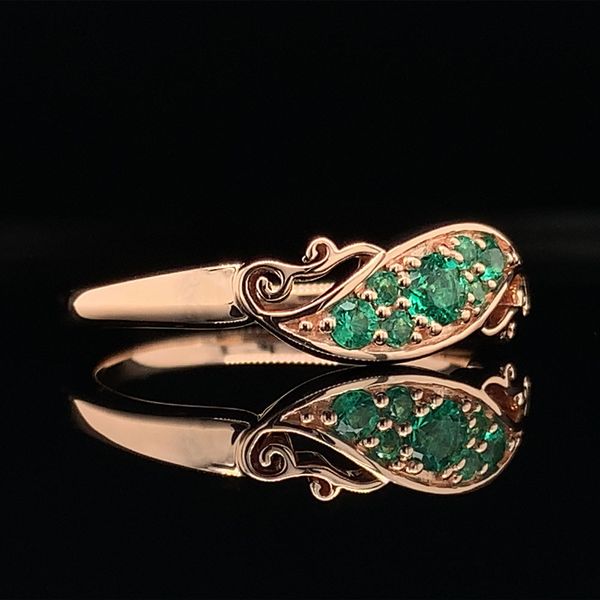 Custom AAA Emerald Bypass Ring With Scrolling Accents Image 2 Geralds Jewelry Oak Harbor, WA