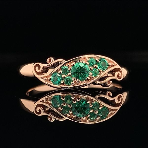 Custom AAA Emerald Bypass Ring With Scrolling Accents Geralds Jewelry Oak Harbor, WA