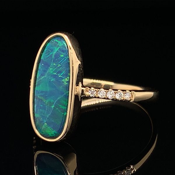 Oblong Australian Opal Doublet And Diamond Ring Image 2 Geralds Jewelry Oak Harbor, WA