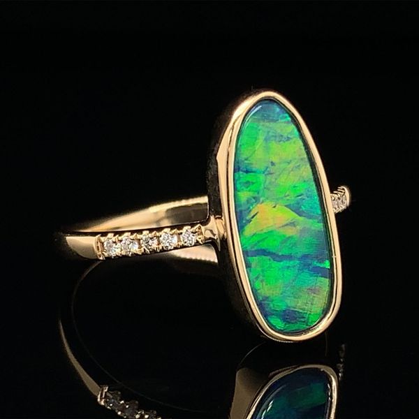 Oblong Australian Opal Doublet And Diamond Ring Image 3 Geralds Jewelry Oak Harbor, WA