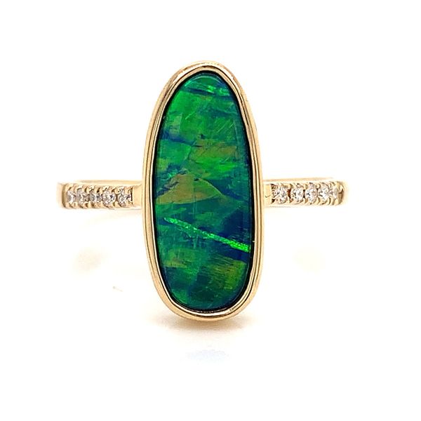 Oblong Australian Opal Doublet And Diamond Ring Image 4 Geralds Jewelry Oak Harbor, WA