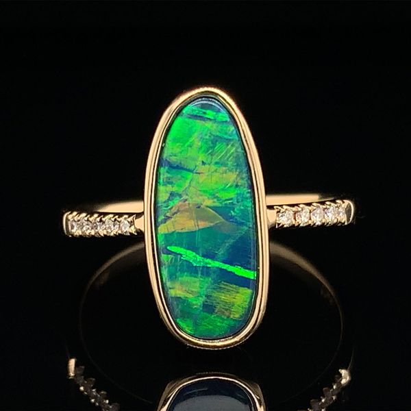 Oblong Australian Opal Doublet And Diamond Ring Geralds Jewelry Oak Harbor, WA