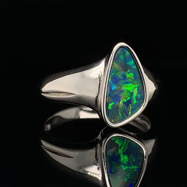 Triangular Australian Opal Doublet Ring Image 3 Geralds Jewelry Oak Harbor, WA