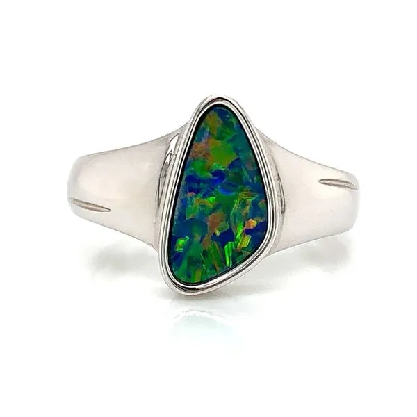 Triangular Australian Opal Doublet Ring Image 4 Geralds Jewelry Oak Harbor, WA