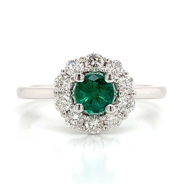 Round Emerald And Diamond Halo Ring Image 4 Geralds Jewelry Oak Harbor, WA