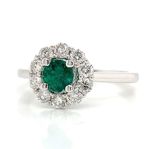 Round Emerald And Diamond Halo Ring Image 5 Geralds Jewelry Oak Harbor, WA