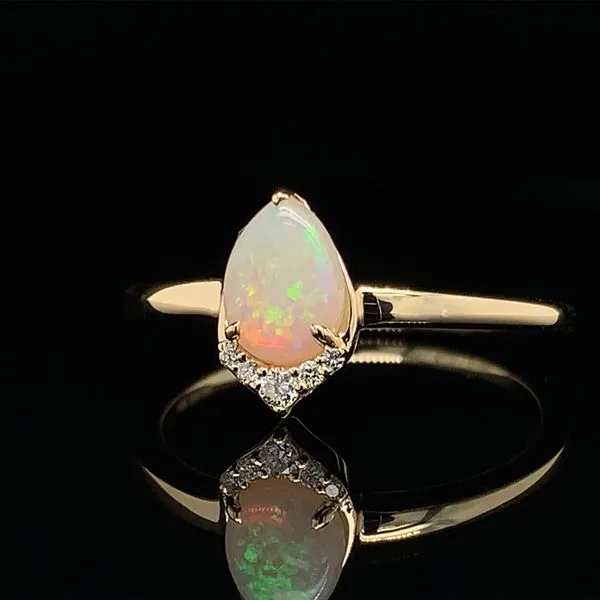Australian Opal Ring With Diamond Chevron Accent Image 2 Geralds Jewelry Oak Harbor, WA