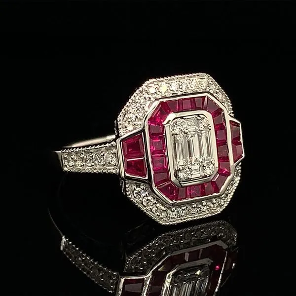 Art Deco Inspired Ruby And Diamond Fashion Ring Image 2 Geralds Jewelry Oak Harbor, WA
