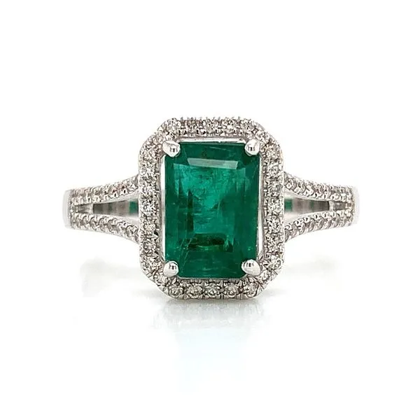 Emerald Split Shank Halo Style Diamond Ring Image 4 Geralds Jewelry Oak Harbor, WA