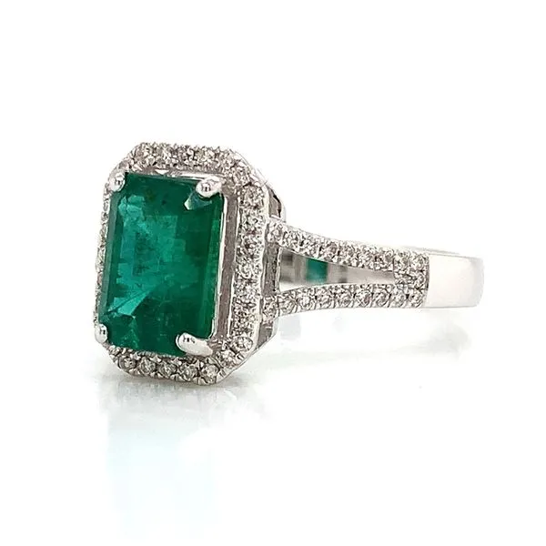 Emerald Split Shank Halo Style Diamond Ring Image 5 Geralds Jewelry Oak Harbor, WA