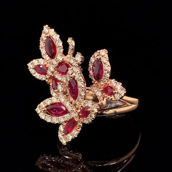 Butterfly Trio Ruby And Diamond Ring Image 3 Geralds Jewelry Oak Harbor, WA