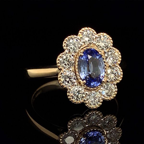 Ceylon Sapphire And Scalloped Diamond Halo Ring Image 3 Geralds Jewelry Oak Harbor, WA