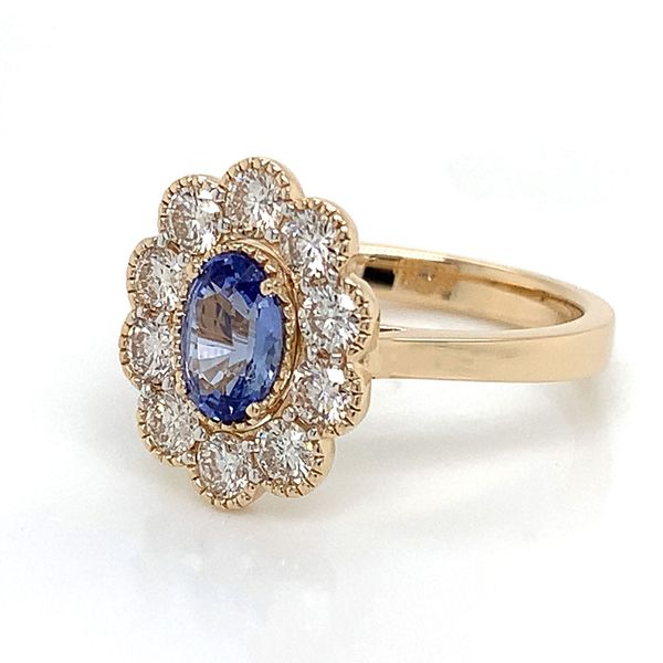 Ceylon Sapphire And Scalloped Diamond Halo Ring Image 5 Geralds Jewelry Oak Harbor, WA