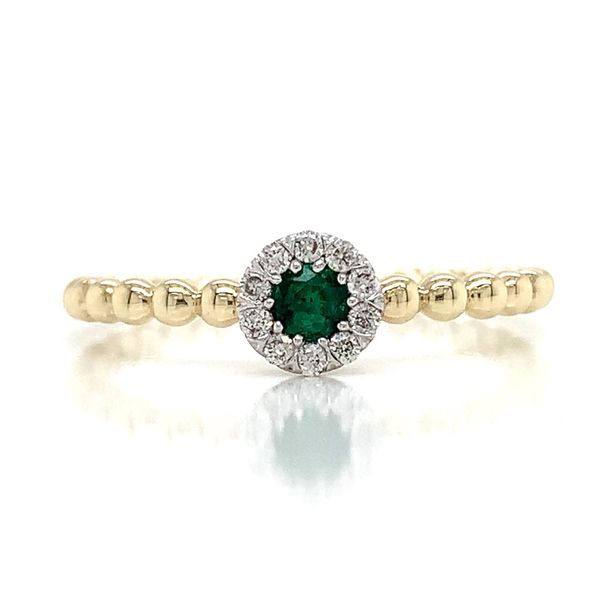 Emerald And Diamond Halo Beaded Ring Image 4 Geralds Jewelry Oak Harbor, WA