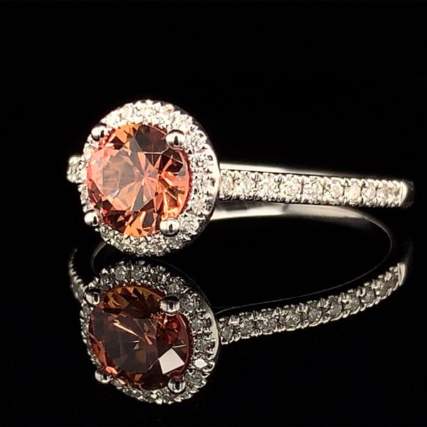 Orange Montana Sapphire And Diamond Halo Ring Image 2 Geralds Jewelry Oak Harbor, WA
