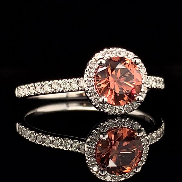 Orange Montana Sapphire And Diamond Halo Ring Image 3 Geralds Jewelry Oak Harbor, WA