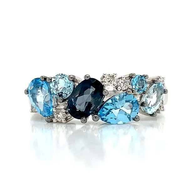 Blue Topaz And Diamond Cluster Ring Image 4 Geralds Jewelry Oak Harbor, WA