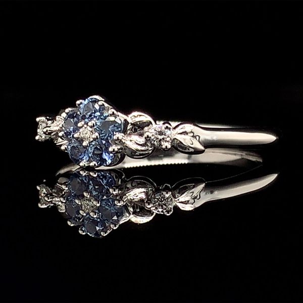 Custom Yogo Sapphire and Diamond Flower Ring Image 2 Geralds Jewelry Oak Harbor, WA