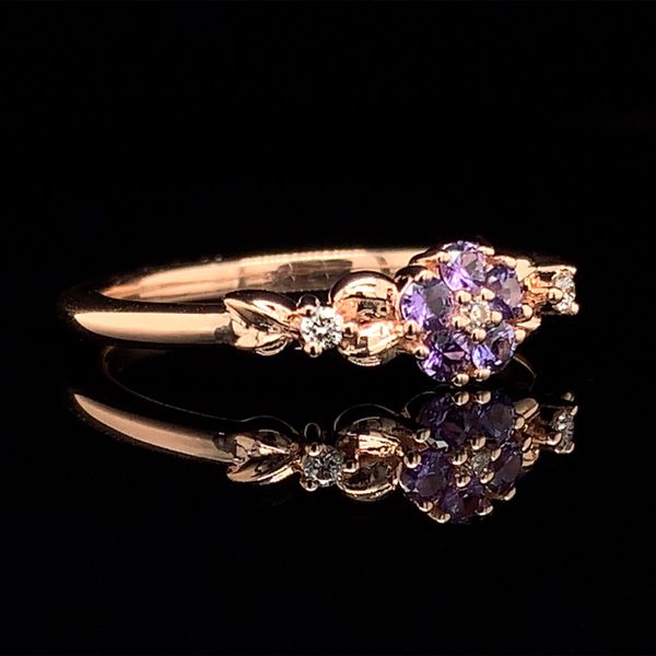 Custom Purple Yogo Sapphire and Diamond Flower Ring Image 3 Geralds Jewelry Oak Harbor, WA