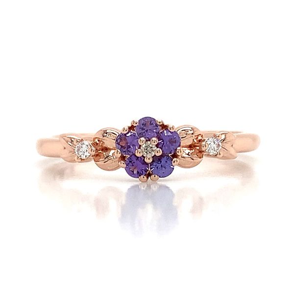 Custom Purple Yogo Sapphire and Diamond Flower Ring Image 4 Geralds Jewelry Oak Harbor, WA