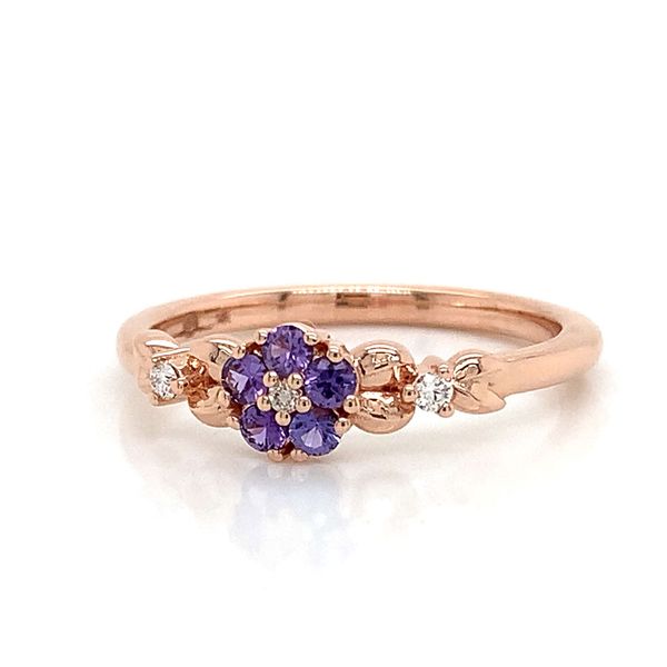 Custom Purple Yogo Sapphire and Diamond Flower Ring Image 5 Geralds Jewelry Oak Harbor, WA