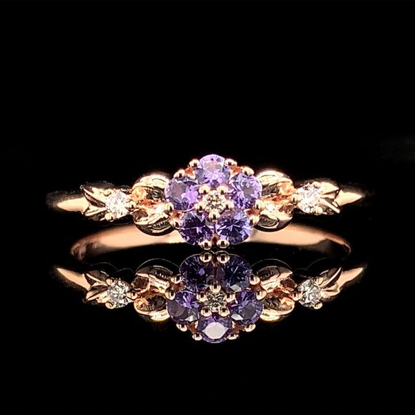 Custom Purple Yogo Sapphire and Diamond Flower Ring Geralds Jewelry Oak Harbor, WA