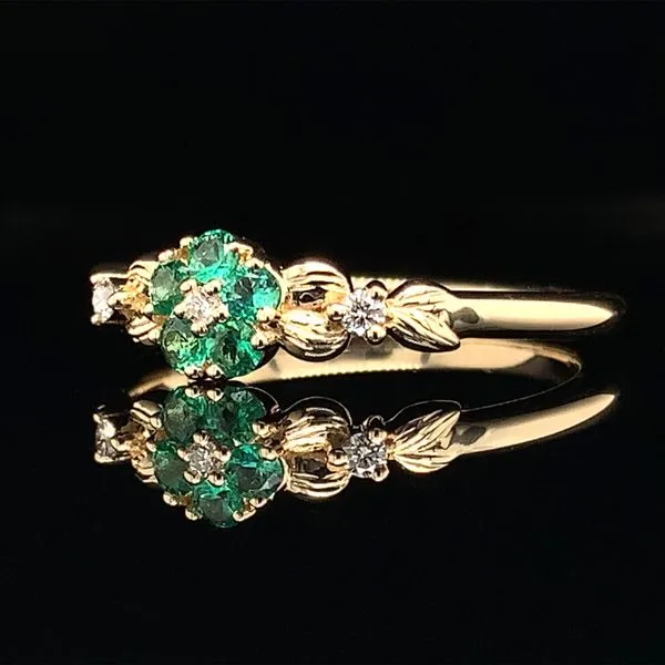 Custom Emerald and Diamond Flower Ring Image 2 Geralds Jewelry Oak Harbor, WA