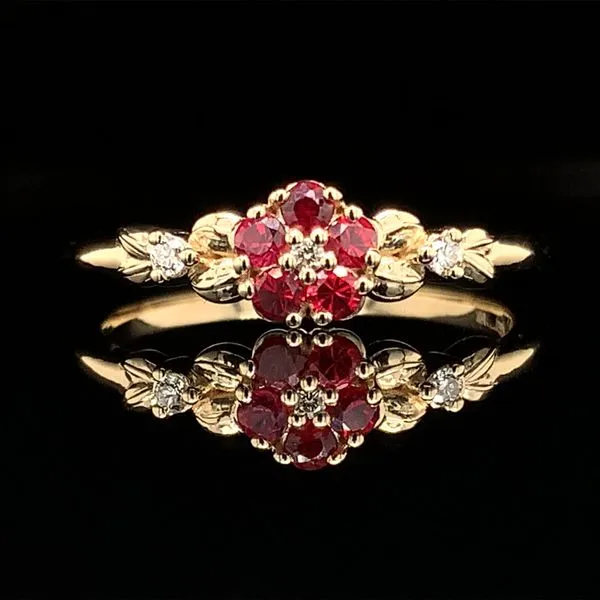 Custom Fire Ruby and Diamond Flower Ring Geralds Jewelry Oak Harbor, WA