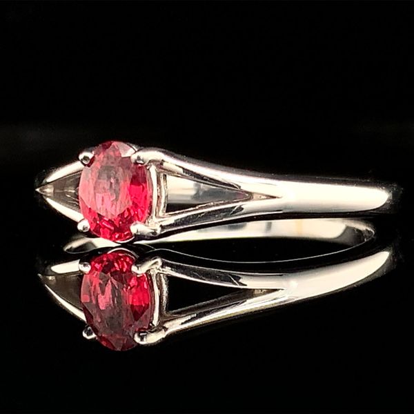 14K White Gold .40ct Oval Cut Fire Ruby Split Shank Ring Image 2 Geralds Jewelry Oak Harbor, WA