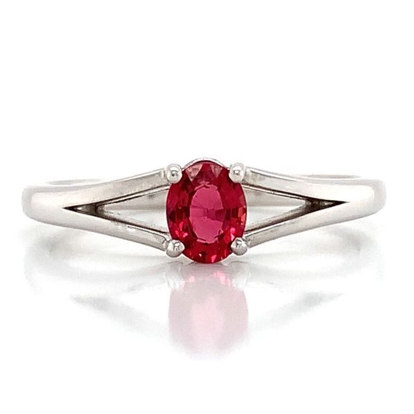 14K White Gold .40ct Oval Cut Fire Ruby Split Shank Ring Image 4 Geralds Jewelry Oak Harbor, WA