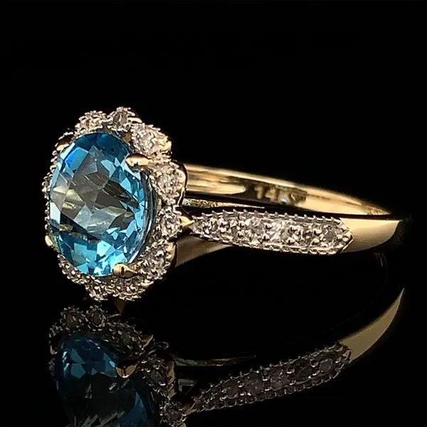 Checkerboard Swiss Blue Topaz And Diamond Halo Ring Image 3 Geralds Jewelry Oak Harbor, WA