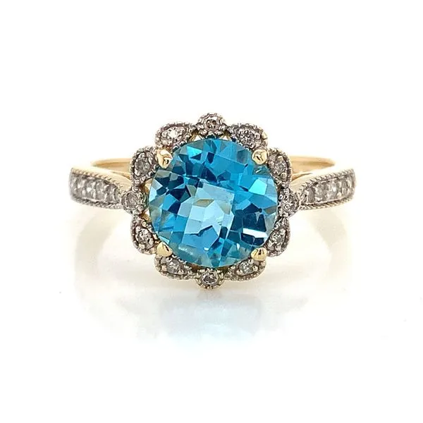 Checkerboard Swiss Blue Topaz And Diamond Halo Ring Image 4 Geralds Jewelry Oak Harbor, WA