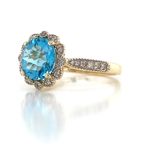 Checkerboard Swiss Blue Topaz And Diamond Halo Ring Image 5 Geralds Jewelry Oak Harbor, WA