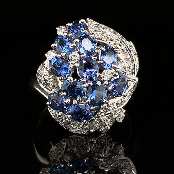 Platinum Yogo Sapphire And Diamond Cluster Ring Geralds Jewelry Oak Harbor, WA