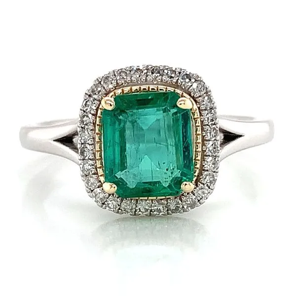 Emerald And Diamond Halo Ring Image 4 Geralds Jewelry Oak Harbor, WA