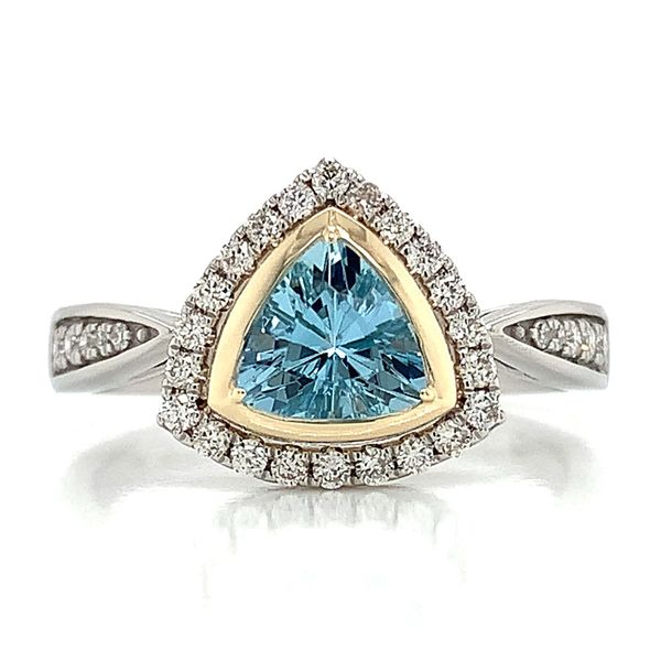 Two Tone Trillion Aquamarine and Diamond Ring Image 4 Geralds Jewelry Oak Harbor, WA