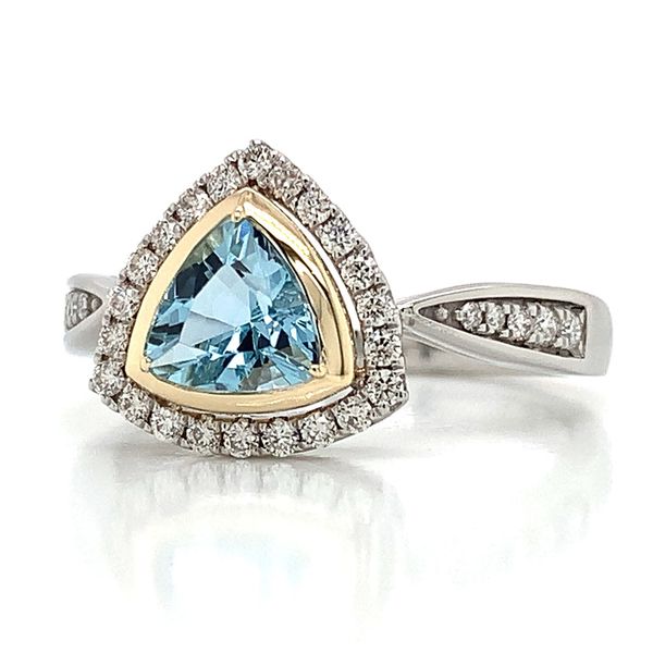 Two Tone Trillion Aquamarine and Diamond Ring Image 5 Geralds Jewelry Oak Harbor, WA