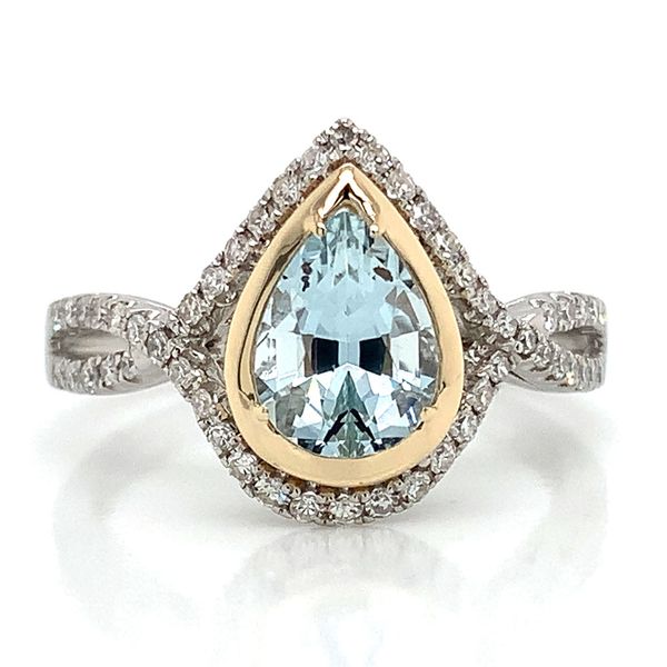 Pear Shape Aquamarine and Diamond Ring Image 4 Geralds Jewelry Oak Harbor, WA