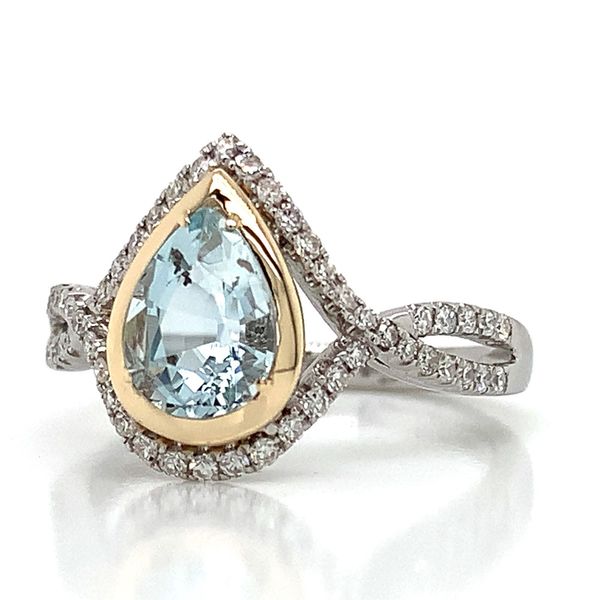 Pear Shape Aquamarine and Diamond Ring Image 5 Geralds Jewelry Oak Harbor, WA