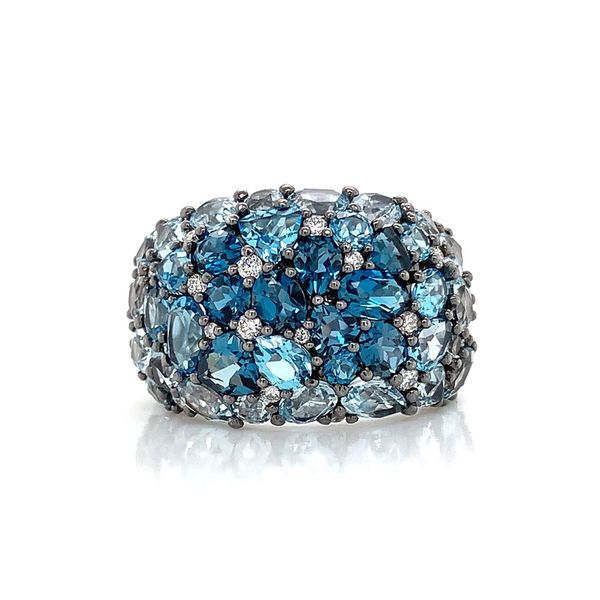 Wide Cluster Style Blue Topaz And Diamond Ring Image 4 Geralds Jewelry Oak Harbor, WA